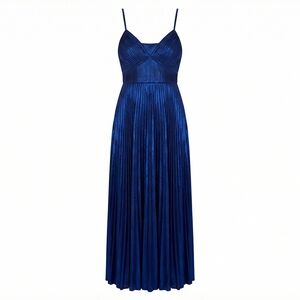 Midnight Blue Pleated Maxi Dress with Spaghetti Straps